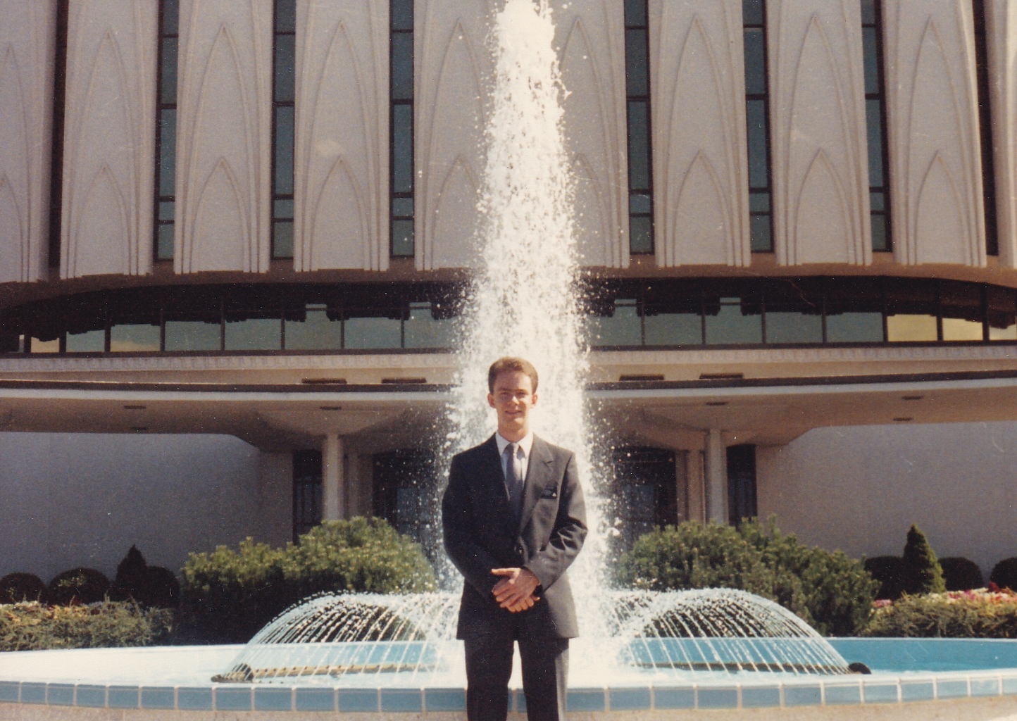 Young Elder Shunn at the Mormon temple in Provo, Utah, 1986