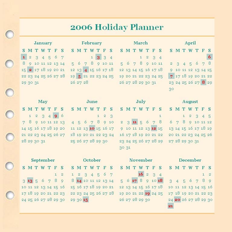 2006 Holiday Planner