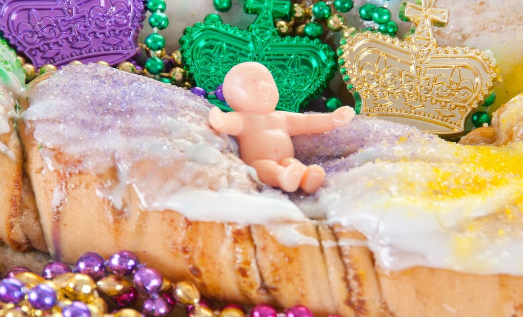 Mardi gras cake with baby Jesus
