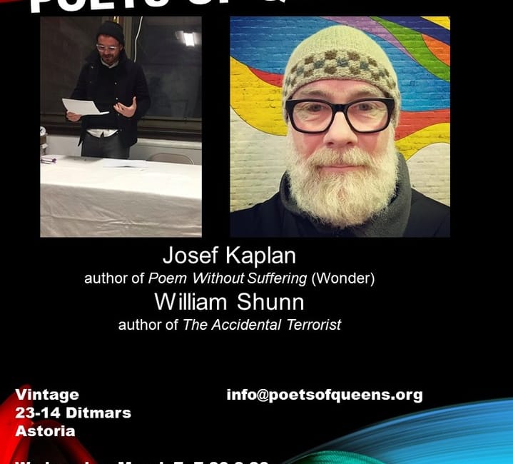 Poets of Queens Reading, 7 March 2018, 7:30 pm, Vintage Wine Bar, Astoria, Queens