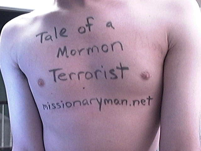Marker on skinny man's chest - Tale of a Mormon Terrorist: missionaryman.net