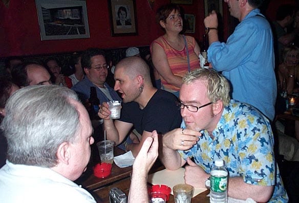 Chatting before the show, China Miéville beside me